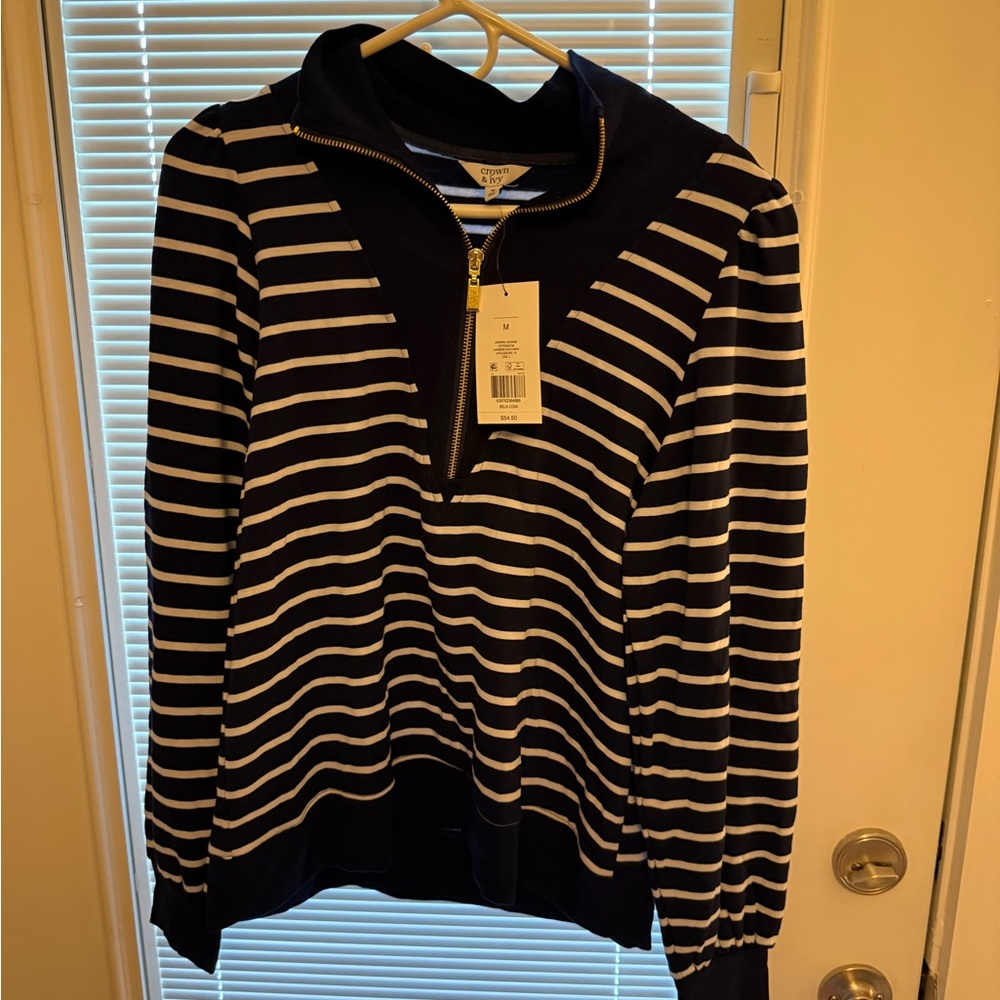 Crown & Ivy Blue and White Cowl Neck Sweater